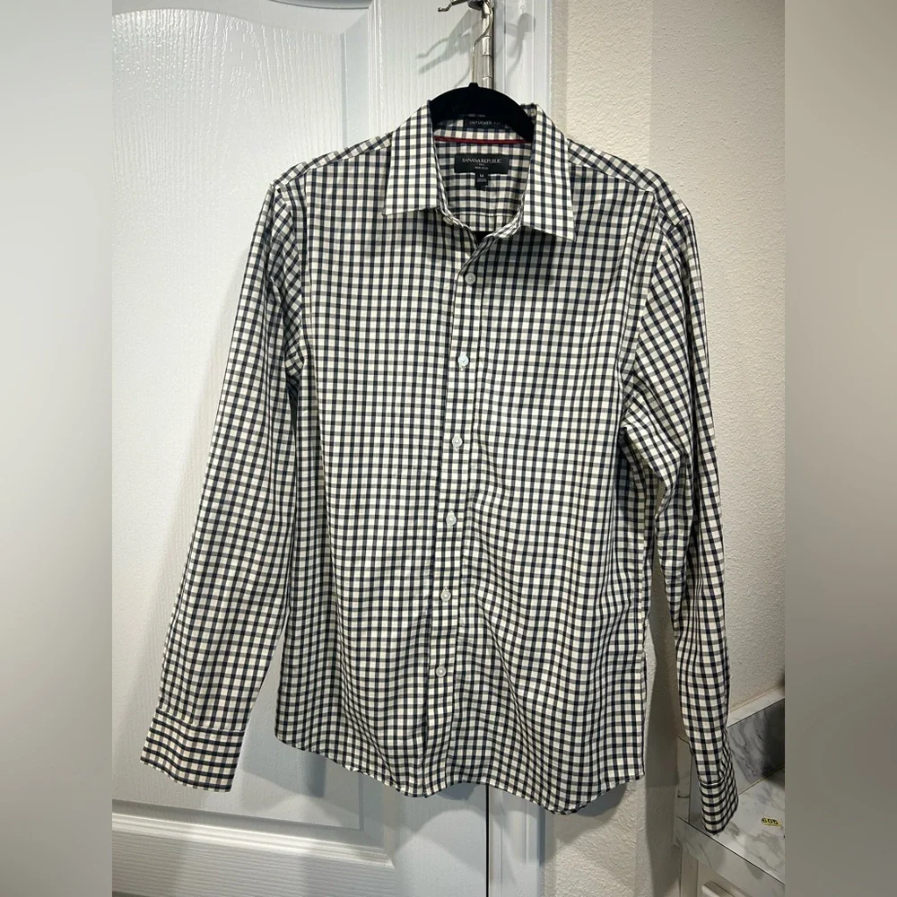 Banana Republic Men's Blue, Yellow ‎ and White Checkered Shirt Size M